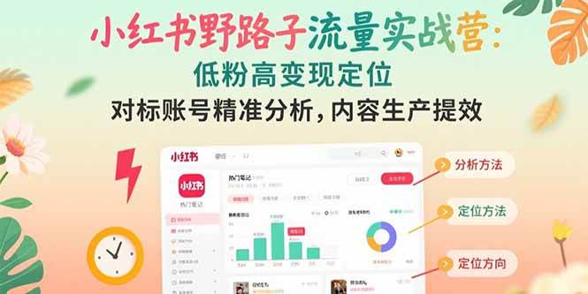（15423期）小红书野路子流量实战营：低粉高变现定位 对标账号精准分析 内容生产提效-水水网赚