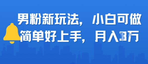 男粉新玩法，小白可做，简单好上手，月入1w-水水网赚