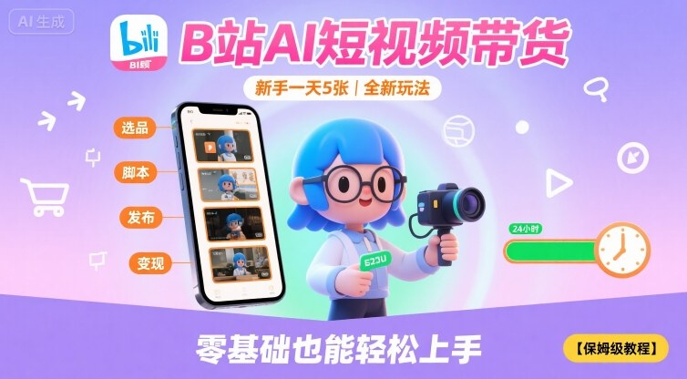 B站AI短视频带货，新手一天5张，全新玩法【保姆级教程】-水水网赚
