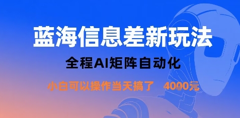 蓝海信息差新玩法，全程AI矩阵自动化小白可以操作当天搞了1k+-水水网赚