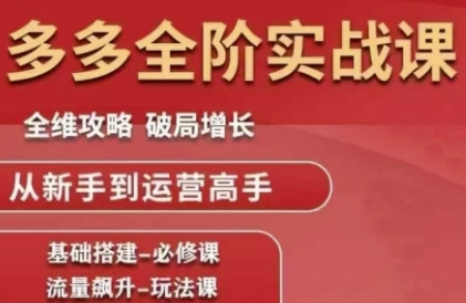 拼多多全阶实战课程，全维攻略，破局增长，从新手到运营高手-水水网赚