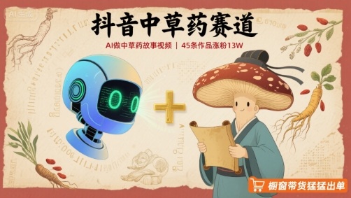抖音中草药赛道，用AI做中草药故事视频，45条作品涨粉13W，橱窗带货猛猛出单-水水网赚