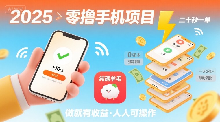 2025年零撸手机项目，二十秒一单，纯薅羊毛 一天2张+做就有-水水网赚
