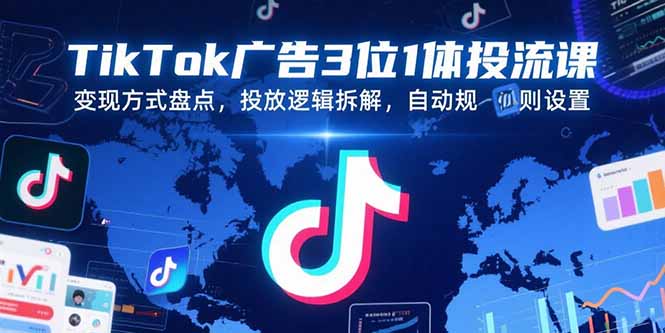 TikTok广告3位1体投流课，变现方式盘点，投放逻辑拆解，自动规则设置-水水网赚