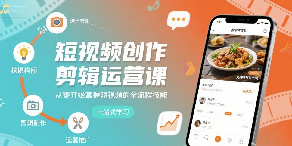 短视频创作剪辑运营课，从零开始掌握短视频的全流程技能-水水网赚