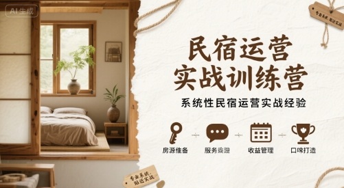 民宿运营实战训练营，系统性民宿运营实战经验-水水网赚