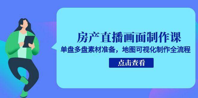房产直播画面制作课，单盘多盘素材准备，地图可视化制作全流程-水水网赚
