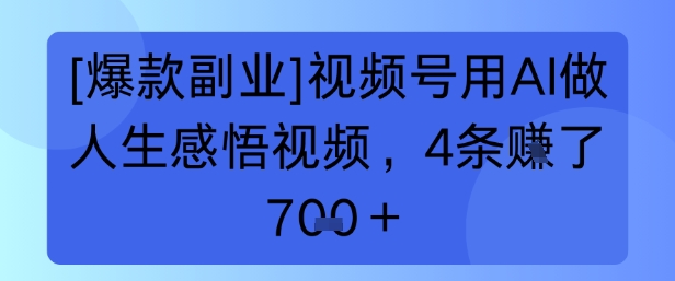 【爆款副业】视频号用 AI 做人生感悟视频，4 条挣了 7张+-水水网赚