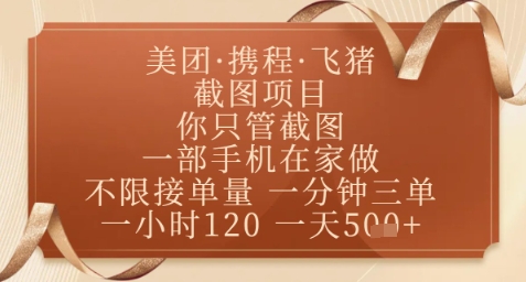 飞猪美团截图项目，你只管截图，一部手机在家做，正规平台无套路，一天5张+【揭秘】-水水网赚