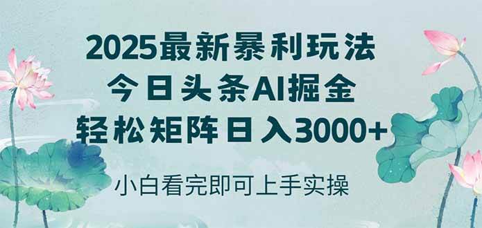 （14933期）今日头条2025年最新暴利玩法，思路简单，复制粘贴，轻松实现矩阵日入3000+-水水网赚