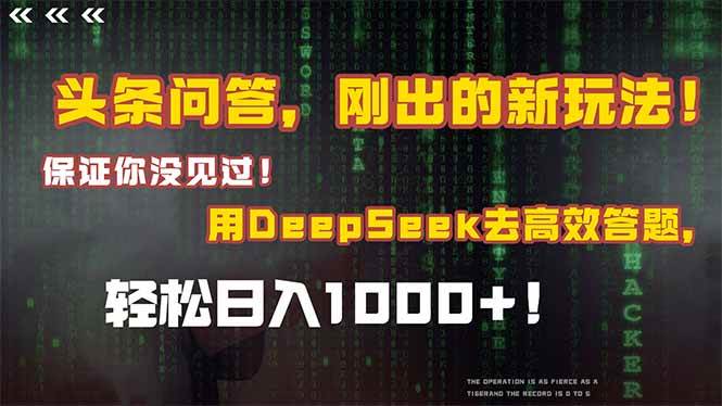 （14957期）头条问答，刚出的新玩法！保证你没见过！结合Deepseek高效答题，轻松日…-水水网赚