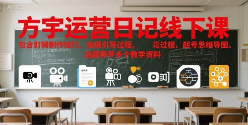 方宇运营日记线下课，包含剪辑制作技巧、拍摄引导过程、起号思维导图、选题等多个教学资料-水水网赚