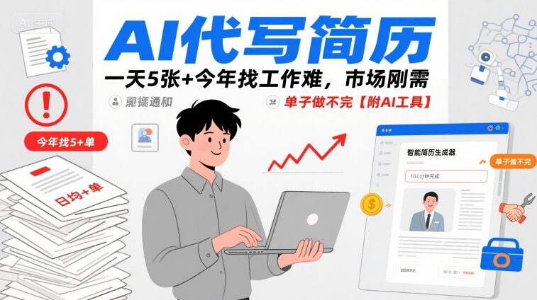 AI代写简历，一天5张+今年找工作难，市场刚需，单子做不完【附AI工具】-水水网赚