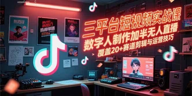 （15265期）三平台短视频实战课，数字人制作加半无人直播，覆盖20+赛道剪辑与运营技巧-水水网赚