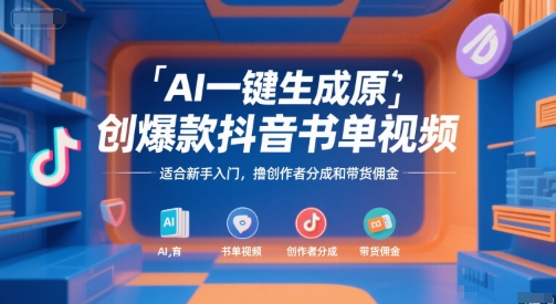 AI一键生成原创爆款抖音书单视频，适合新手入门，撸创作者分成和带货佣金【揭秘】-水水网赚