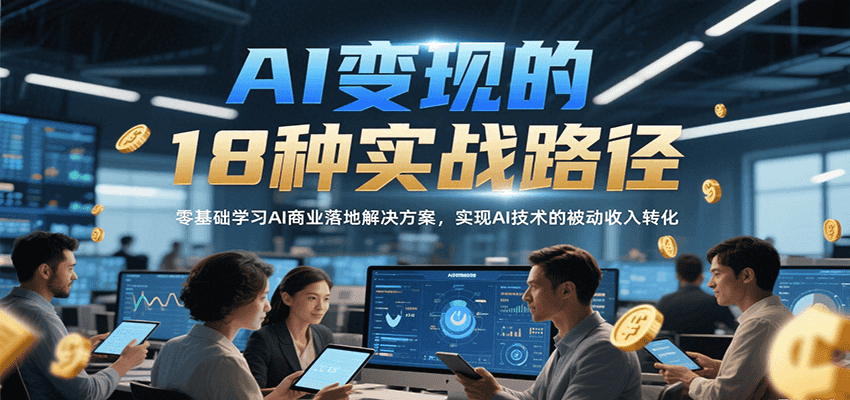 AI变现的18种实战路径，零基础学习AI商业落地解决方案，实现AI技术的被动收入转化-水水网赚