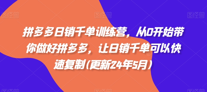 拼多多日销千单训练营，从0开始带你做好拼多多，让日销千单可以快速复制(更新25年6月)-水水网赚