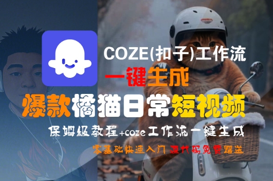 COZE(扣子)工作流一键生成爆款橘猫日常短视频，保姆级教程，零基础快速入门-水水网赚