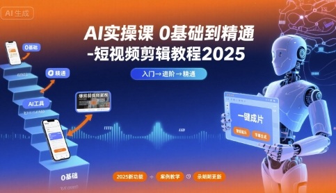 AI实操课0基础到精通-短视频剪辑教程2025-水水网赚