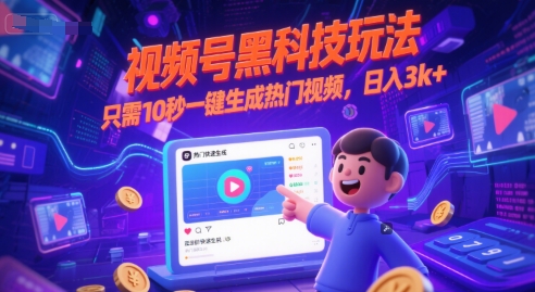 视频号黑科技玩法，只需10秒一键生成热门视频，日入3k+【揭秘】-水水网赚