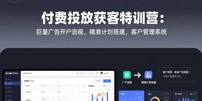 付费投放获客特训营：巨量广告开户流程，精准计划搭建，客户管理系统-水水网赚
