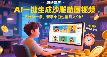 AI一件生成沙雕动画视频，5分钟一条，新手小白也能月入9k+-水水网赚