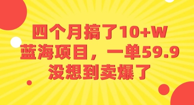 四个月搞了10+W的蓝海项目，一单59.9米，没想到卖爆了-水水网赚