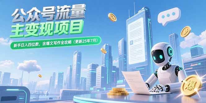 （15412期）公众号流量主变现项目，新手日入四位数，含爆文写作全攻略(更新25年7月)-水水网赚