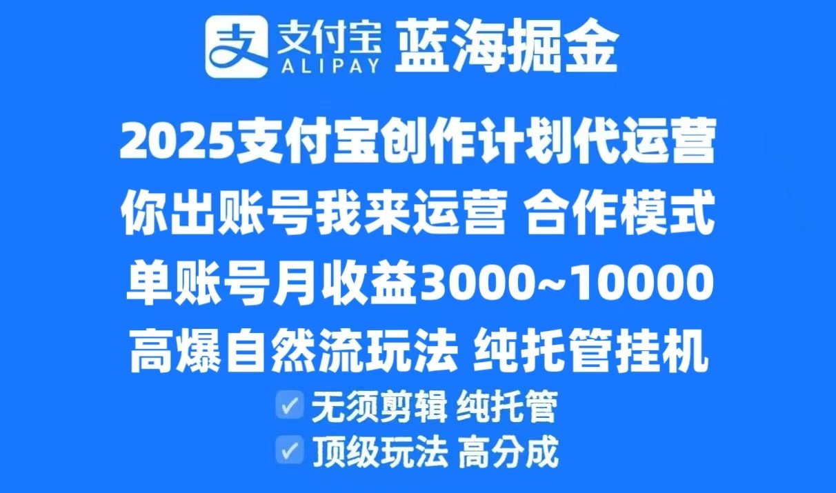 2025支付宝创作分成计划代运营，高爆自然流玩法，纯挂机高分成，合作共赢模式！-水水网赚