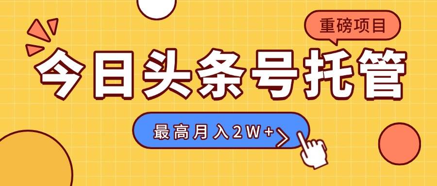 （15905期）【头条号托管 】我提供视频，你发布，每天操作5分钟，最高躺赚1W+-水水网赚