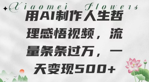 用AI制作人生哲理 感悟视频，流量条条过万，一天变现500+-水水网赚