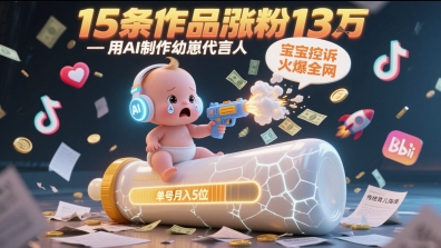 用AI制作幼崽代言人，宝宝的控诉火爆全网，15条作品涨粉13W，单号月入5位数实操教程-水水网赚
