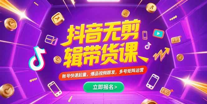 （15365期）抖音不剪辑带货课，账号快速起量，爆品视频跟发，多号矩阵运营-水水网赚