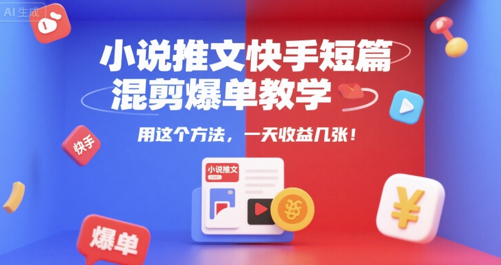 小说推文快手短篇混剪爆单教学，用这个方法，一天收益几张-水水网赚