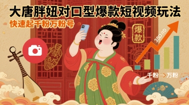 大唐胖妞对口型爆款短视频玩法，快速起千粉万粉号-水水网赚