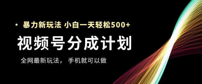 视频号分成计划，全网最暴力玩法，新手一天也能轻松500+ ，用手机就可以做-水水网赚