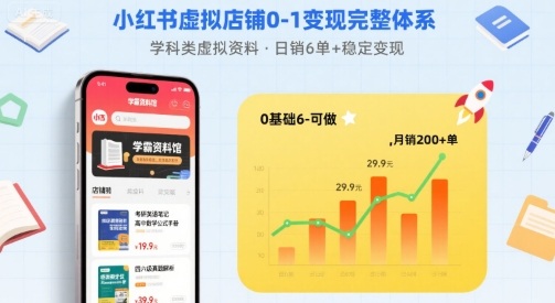 小红书虚拟店铺0-1变现完整体系：卖学科类虚拟资料，一天6张+，很稳定【已完结】-水水网赚