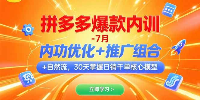 （15402期）拼多多爆款内训-7月 内功优化+推广组合+自然流 30天掌握日销千单核心模型-水水网赚