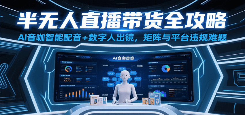 半无人直播带货全攻略：AI音咖智能配音+数字人出镜，解决账号矩阵与平台违规难题-水水网赚