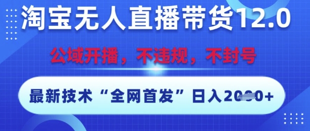 淘宝无人直播带货12.0，最新技术，不封号，不违规，操作简单，开播爆单，日入多张【揭秘】-水水网赚