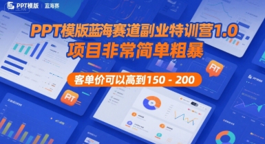 PPT模版蓝海赛道副业特训营1.0，项目非常简单粗暴，客单价可以高到150-200-水水网赚