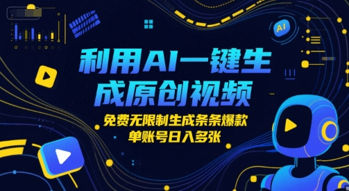 利用AI一键生成原创视频，免费无限制生成条条爆款，单账号日入多张-水水网赚