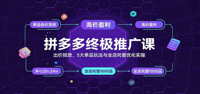 拼多多终极推广课：出价投放、5大单品玩法与全店托管优化实操-水水网赚