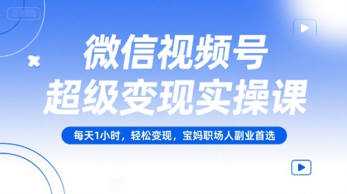 微信视频号超级变现实操课，每天1小时，轻松变现，宝妈职场人副业首选-水水网赚