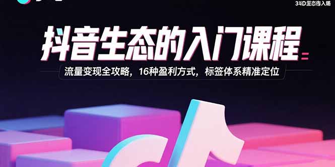 抖音生态的入门课程：流量变现全攻略，16种盈利方式，标签体系精准定位-水水网赚