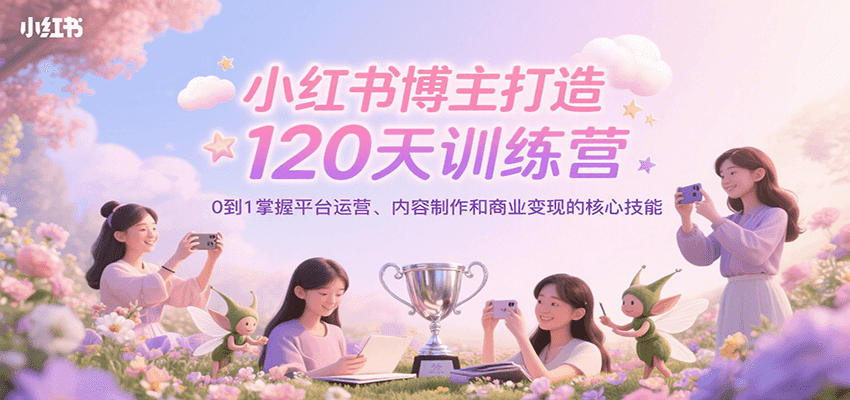 小红书博主打造120天训练营，0到1掌握平台运营、内容制作和商业变现-水水网赚