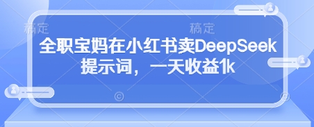 全职宝妈在小红书卖DeepSeek提示词，一天收益1k-水水网赚