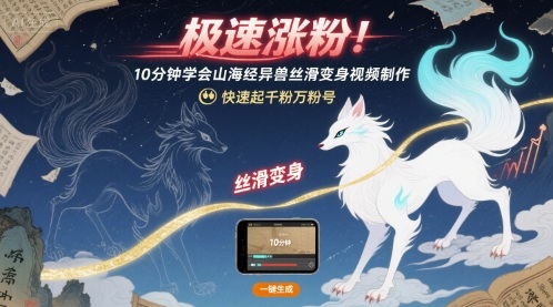 极速涨粉！10分钟学会山海经异兽丝滑变身视频制作，快速起千粉万粉号-水水网赚