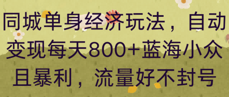 同城单身经济玩法，自动变现每天8张+蓝海小众且暴利，流量好不封号-水水网赚