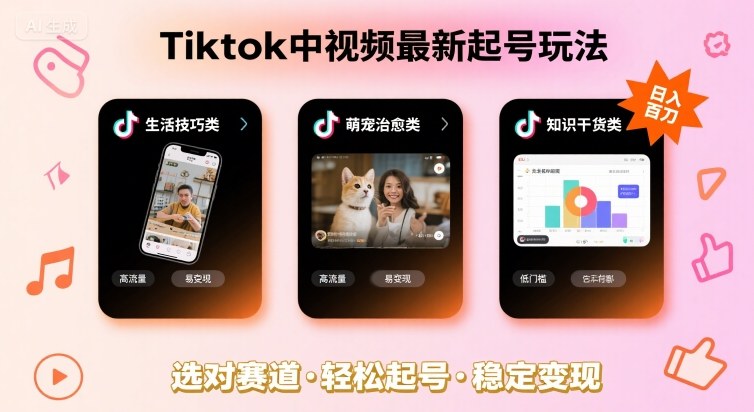 Tiktok中视频最新起号玩法，想要日入百刀，做好这几个赛道就可以了-水水网赚